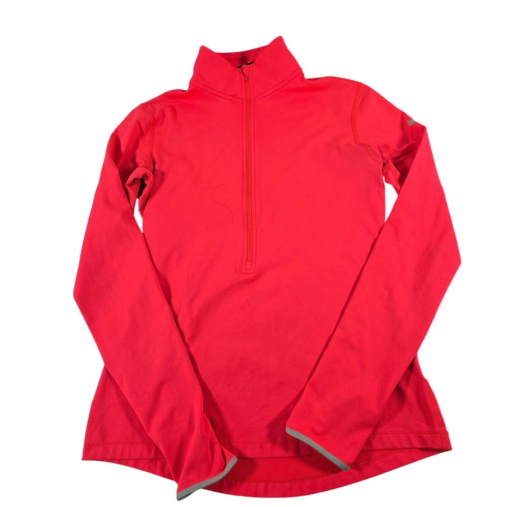 Nike Pro Dri-FIT Womens Medium Neon Pink Half Zip Pullover Thumbhole Running Top